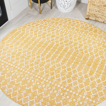 Ourika Moroccan Geometric Textured Weave Indoor/outdoor Round Rug